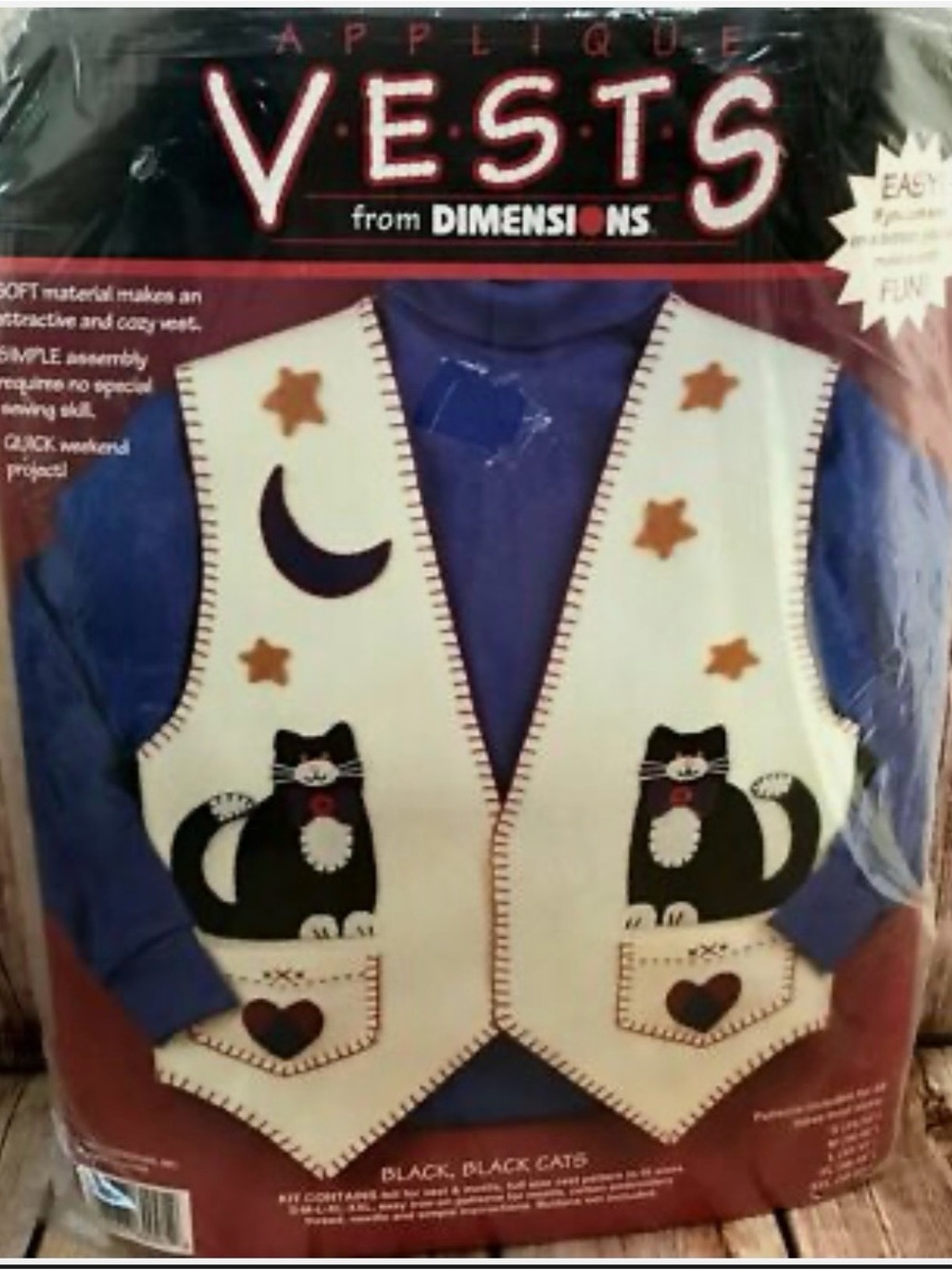 Dimensions Black Cats Applique Vest Kit #62091 Quick & Easy Cats Moon
Stars NEW